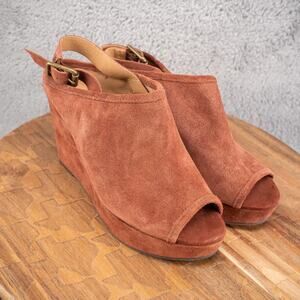 Lucky Brand Suede Slingback Wedge Sandal 7.5 Brown Peep‎ Toe